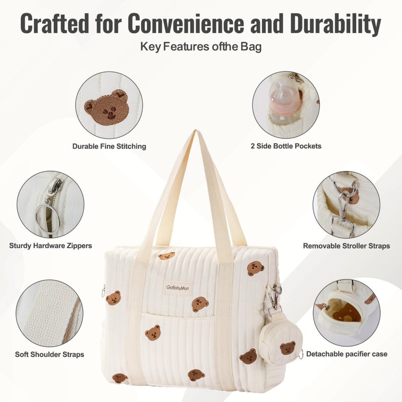 GOBABYMART Large Diaper Bag Tote  Maternity Travel diaper tote  Multifunction baby bag  Baby Nappy Bags  Messenger bag (Medium - Bears) - Image 3